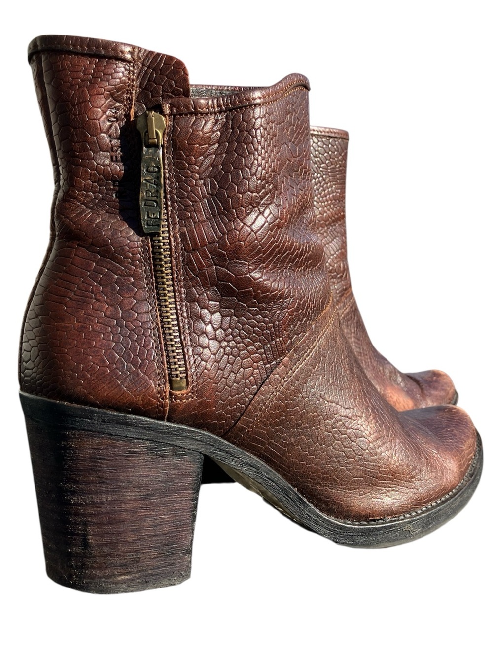 RedRag Brown Leather Lizard Embossed Womens Ankle Boots Zip Distressed 41 10.5